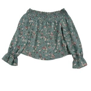 Wild Blue Sadie Robertson Sage Green Floral Off Shoulder Smocked Top XS Boho